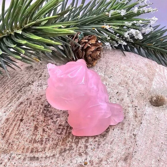 Nature Rose Quartz Hand Carved 2" Sleeping Unicorn Figure - Picture 6 of 10
